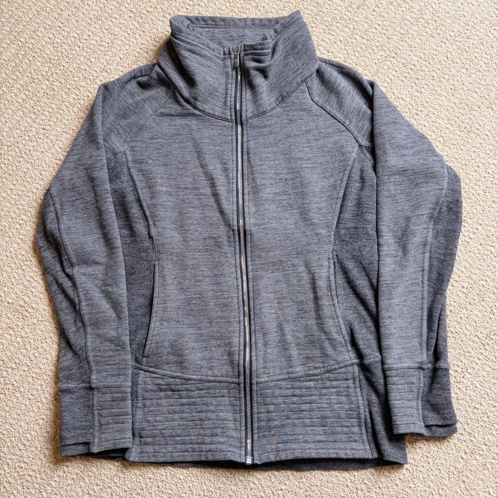 Lululemon Heathered Gray Full Zip Funnel Neck Athletic Jacket Women READ